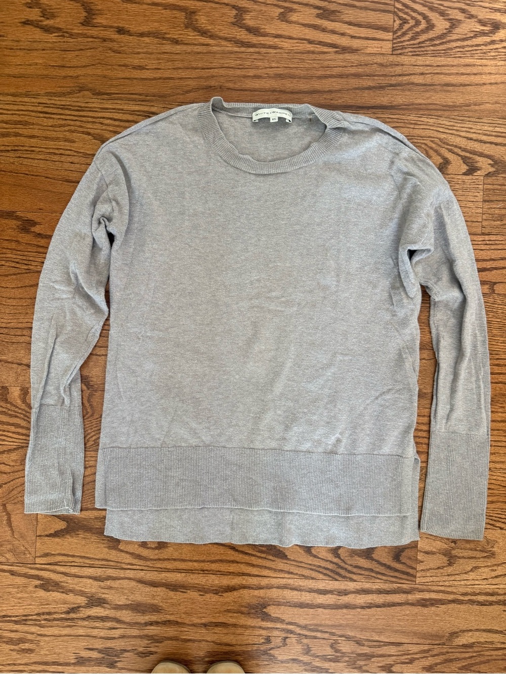 White + Warren Gray Cotton Silk Blend Lightweight Sweater XS